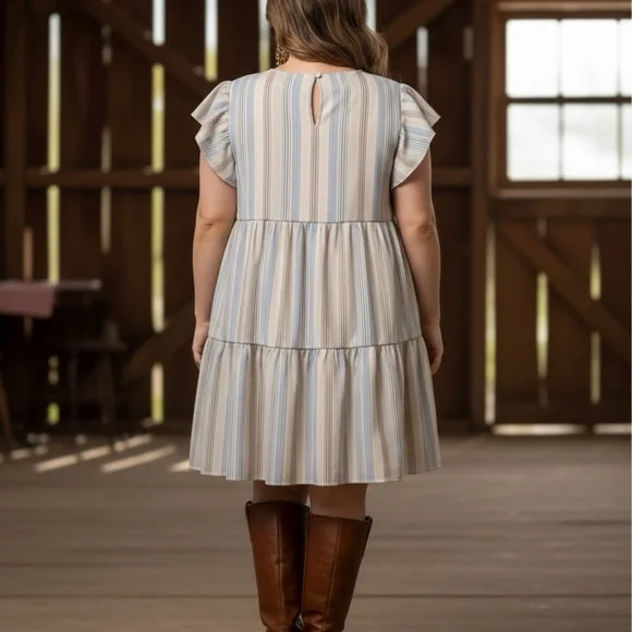 Perch by Blu Pepper NWT Striped Ruffle Sleeve Midi Dress Sizes 1X-3X - Picture 2 of 3